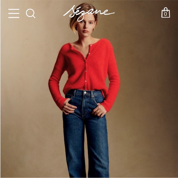 Sezane sz M Gaspard Cardigan Sweater Kid Mohair Alpaca Fuzzy Knit - Picture 2 of 9